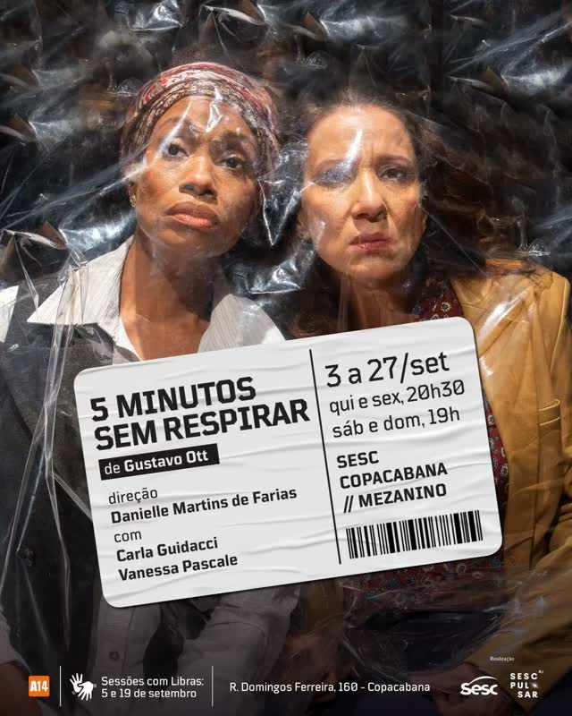 Sesc Copacabana recebe estreia nacional da peça Cinco Minutos Sem Respirar